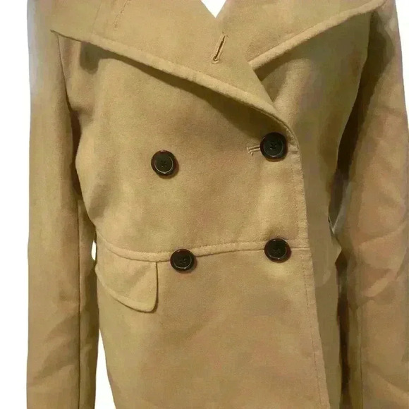 Old Navy Peacoat in Tan with lining fake pockets four buttons in front size Med - Picture 3 of 6